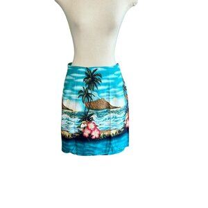 Vintage 80s Jade Fashions Hawaiian Wrap Skirt Diamond Head Beach Cotton